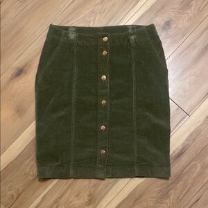 Olive Green Button-Front Corduroy Skirt
